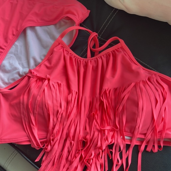 Bright Pink XL 1X size 2 piece swimsuit bathing suit coral pink slimming neon - Picture 3 of 9